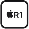 圆角方形图案，内部是 Apple 标志，旁边有“R1”字样