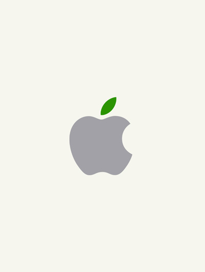 具有绿色叶子的灰色 Apple 标志。