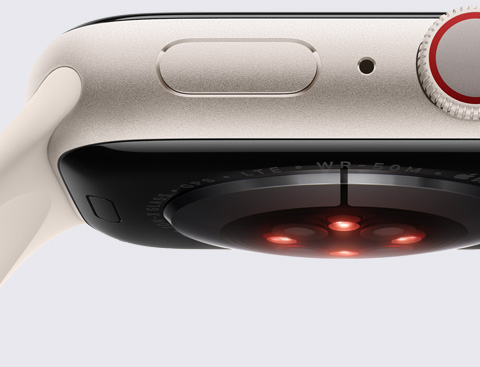 Apple Watch 背部的图片，展示传感器。