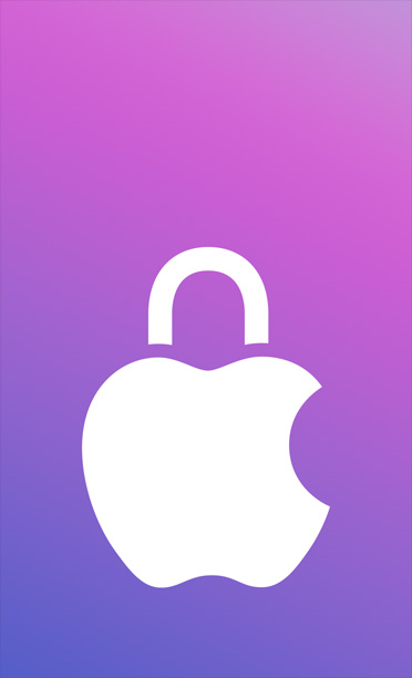 挂锁状的 Apple 标识图标，紫色渐变背景