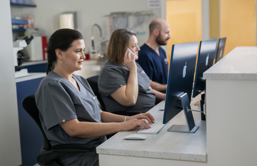 iMac 让团队轻松访问宠物病历。
