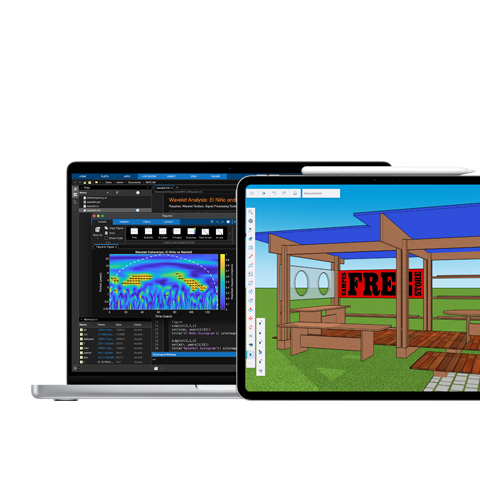 Mac 屏幕显示 MATLAB，iPad 屏幕显示 Shapr3D