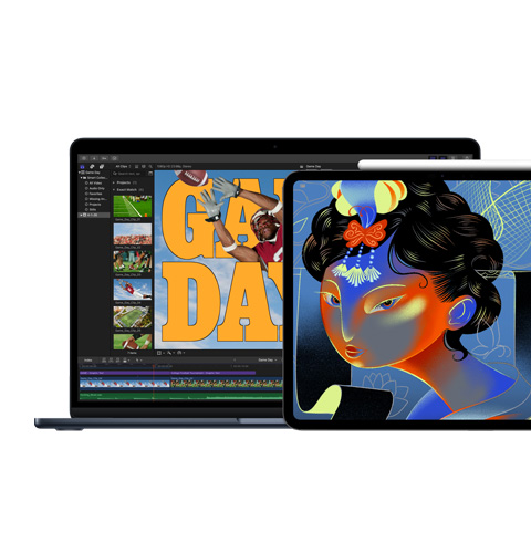 Mac 屏幕显示 Final Cut Pro，iPad 屏幕显示 Procreate Dreams