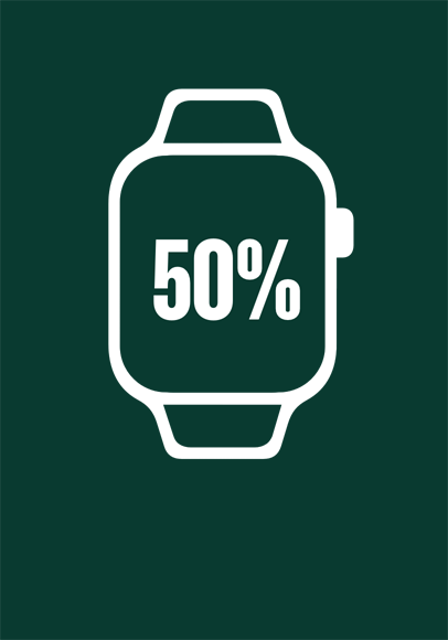 Apple Watch 插图，绿色轮廓线缩减至一半，表示 50%