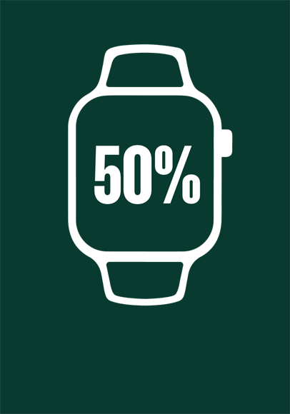 Apple Watch 插图，绿色轮廓线缩减至一半，表示 50%