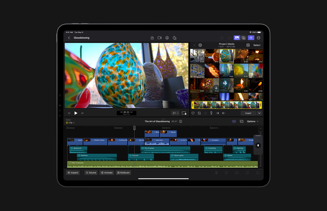 iPad 上的 iPad 版 Final Cut Pro，展示编辑中的 HDR 图像。