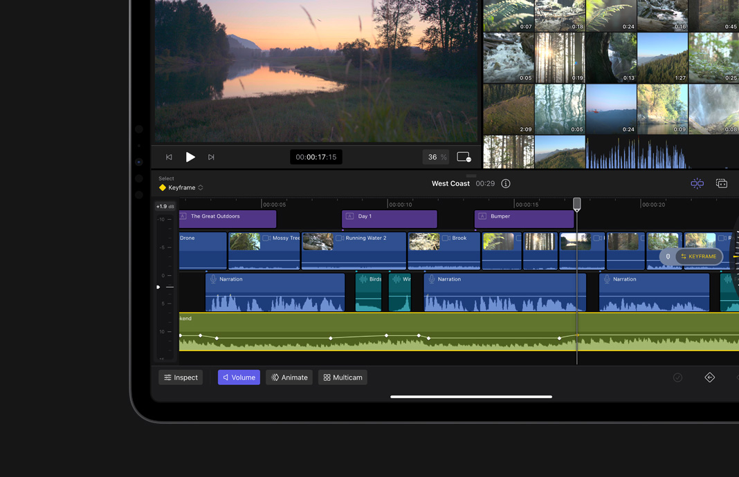 在 iPad Pro 上使用 iPad 版 Final Cut Pro，展示用关键帧制作动画视频。