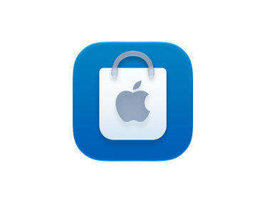 蓝色的 Apple Store app 图标，白色购物袋上有 Apple 标志。