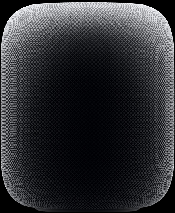 镜头推进，展现 HomePod 的侧面产品照片。