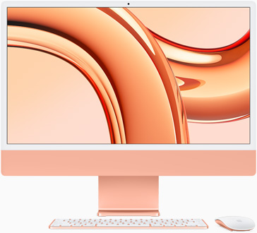 橙色 iMac 屏幕朝向正前方