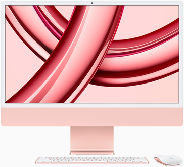 粉色 iMac 屏幕朝向正前方