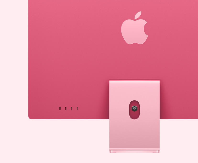 粉色 iMac 背面外观，突出展示 4 个 USB-C 端口。