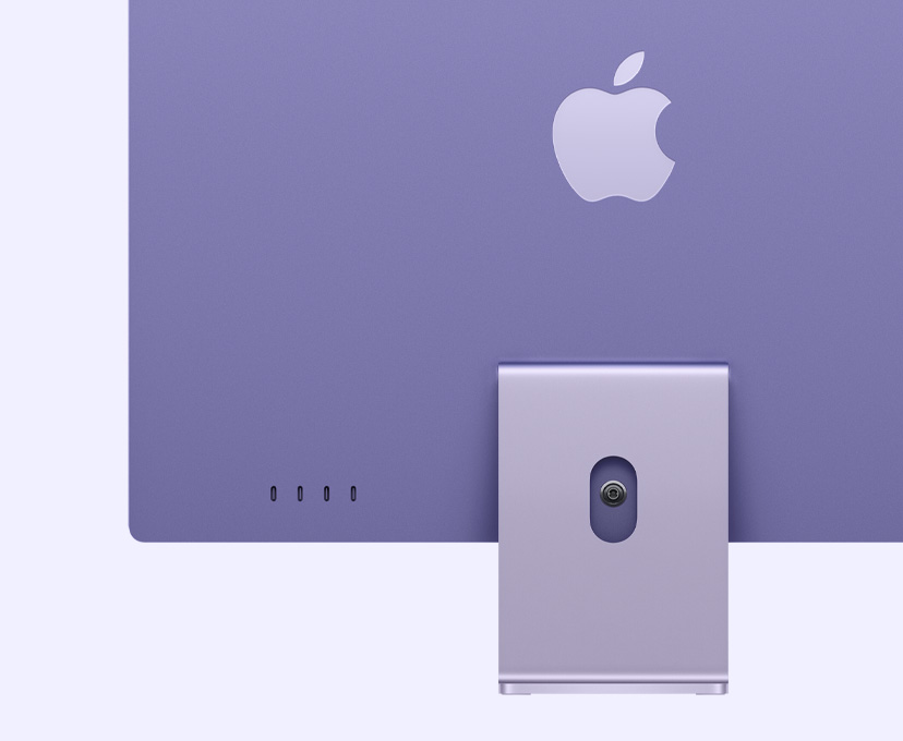 紫色 iMac 背面外观，突出展示 4 个 USB-C 端口。