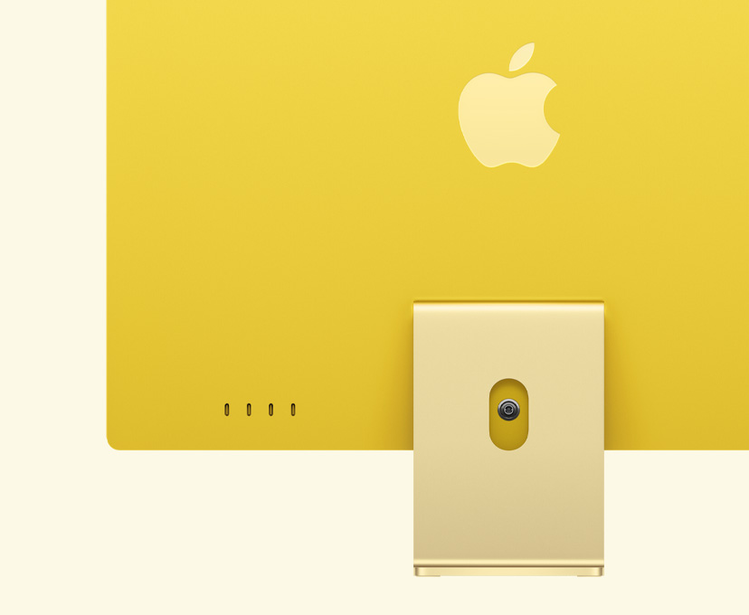 黄色 iMac 背面外观，突出展示 4 个 USB-C 端口。