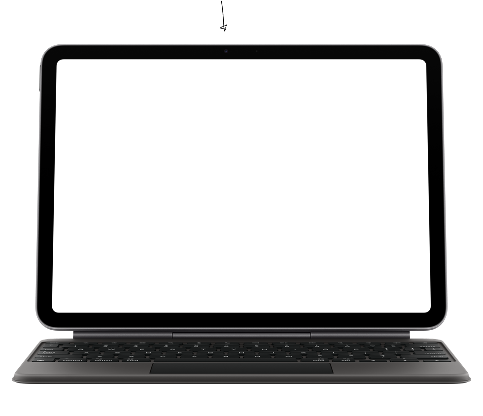 iPad Air 上正在进行 FaceTime 视频通话，展示前置摄像头。