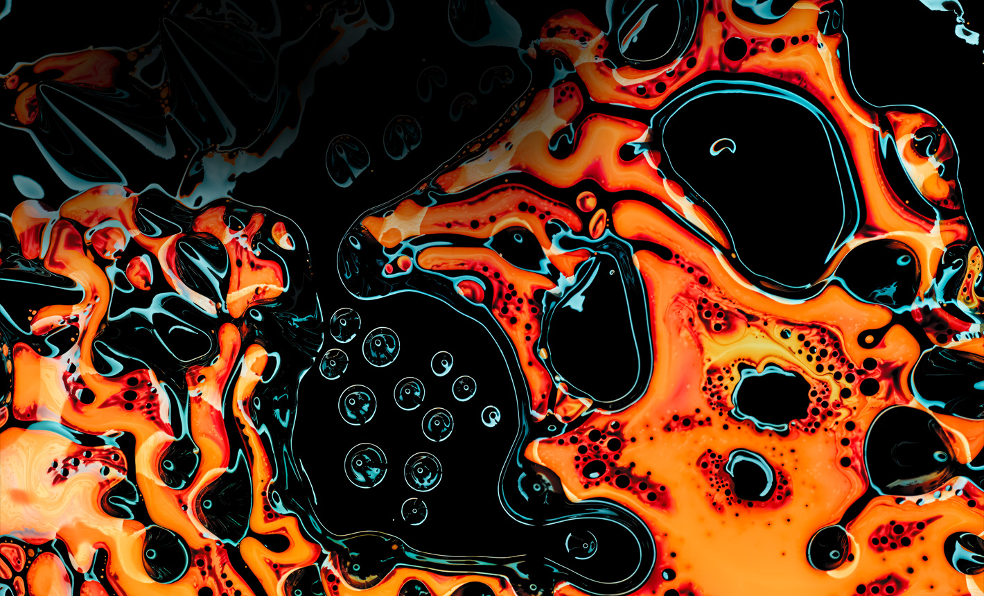 一张包含液态黑色和橙色元素的绚丽图像。