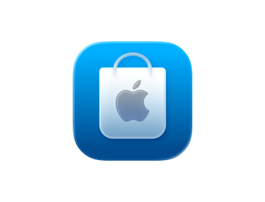 Apple Store App，蓝色购物袋图标。