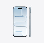 天蓝色 iPhone Air，正面外观展示屏幕顶部居中的灵动岛；侧面外观展示超纤薄外形、侧边按钮和相机控制按钮。