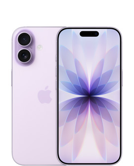 薰衣草紫色 iPhone 17，背面外观展示机身左上角的融合式双摄系统和机身中央的 Apple 标志，薰衣草紫色正面外观展示屏幕顶部居中的灵动岛。