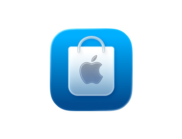 Apple Store App，蓝色购物袋图标。