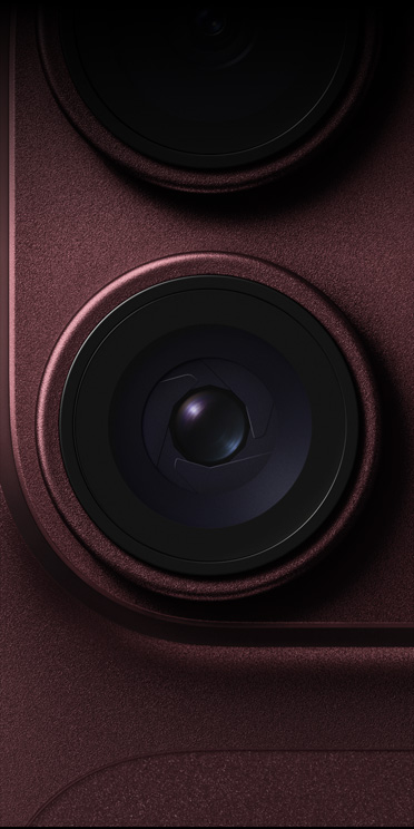 勃艮第酒红色 iPhone 18 Pro，相机镜头特写图。