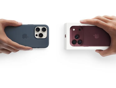 一只手递出装着硅胶保护壳的 iPhone 16 Pro，对面一只手送上盒装的全新 iPhone 18 Pro，寓意折抵换购。