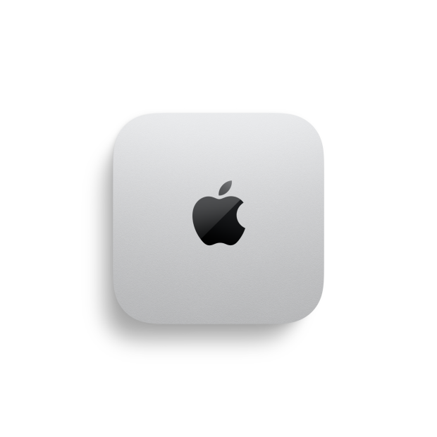 Mac mini 的外观俯视图，设备左侧和底部标注的尺寸为 12.70 厘米，展示银色铝金属机身、方形圆角设计，顶面居中有黑色亮面 Apple 标志。