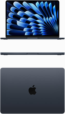 午夜色 MacBook Air 正面视图和俯视图