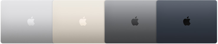 四台 MacBook Air 机型的外观图，展示四种不同外观。