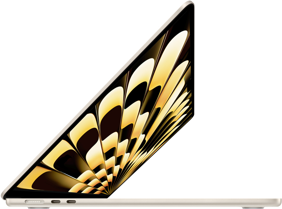 星光色 15 英寸 MacBook Air (M2 机型) 侧面视图