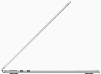 银色 MacBook Air (M2 机型) 侧面图