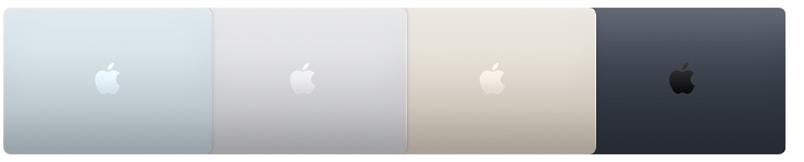 四台 MacBook Air 机型的外观图，展示四种不同外观。
