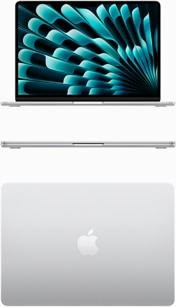 银色 MacBook Air 正面视图和俯视图