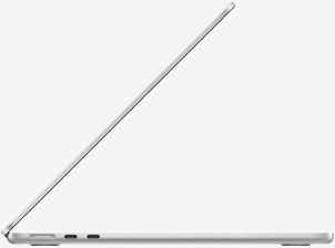 银色 MacBook Air 的侧面视图。