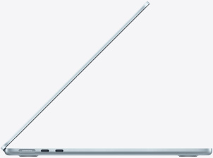 蓝色 MacBook Air 的侧面视图。