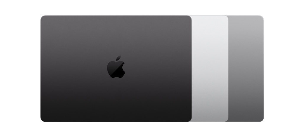 图片展示 MacBook Pro 的三种颜色外观：深空黑色、银色和深空灰色