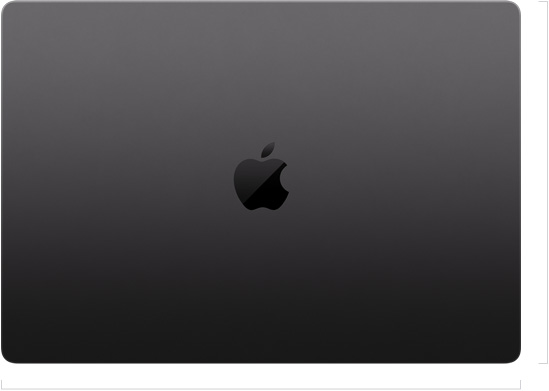 呈闭合状态的 16 英寸 MacBook Pro 的外观图，Apple 标志位于机身中央