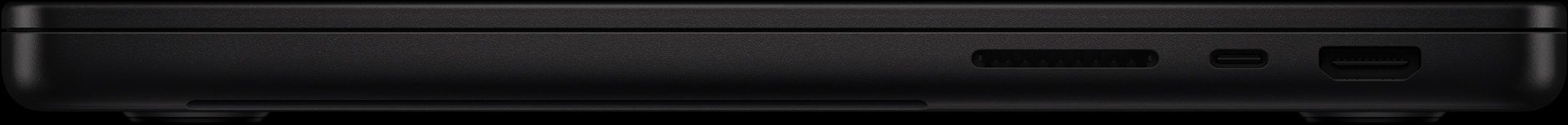 机身右侧：一个 SDXC 卡插槽、一个雷雳端口和一个 HDMI 端口。