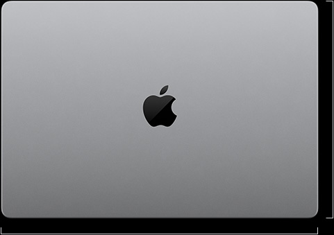 配备 PROLED XDR 显示屏的 MacBook Pro，银色外观，呈闭合状态，顶部俯视图，展示机身尺寸：长度 24.42 厘米，即 9.62 英寸；宽度 35.55 厘米，即 14.0 英寸。