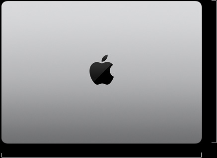 呈闭合状态的 14 英寸 MacBook Pro 的外观图，展示位于机身中央的 Apple 标志。