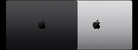 两款 16 英寸 MacBook Pro 机型的外观，展示两种可选外观颜色。