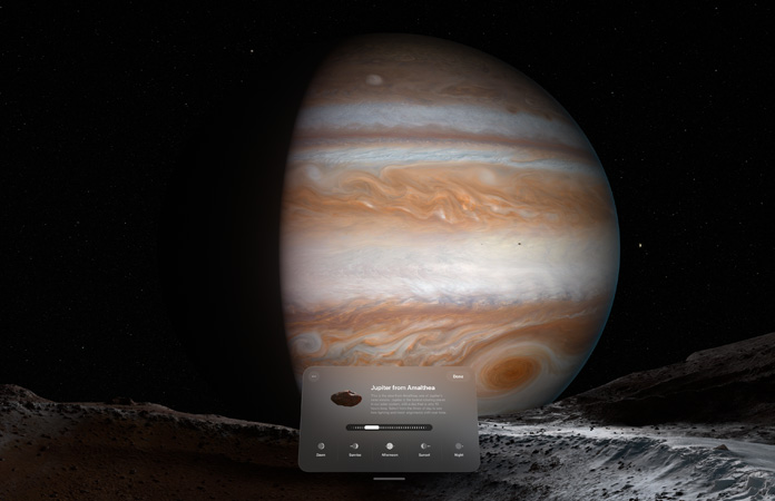 Apple Vision Pro 环境里，局部被暗影覆盖的木星。