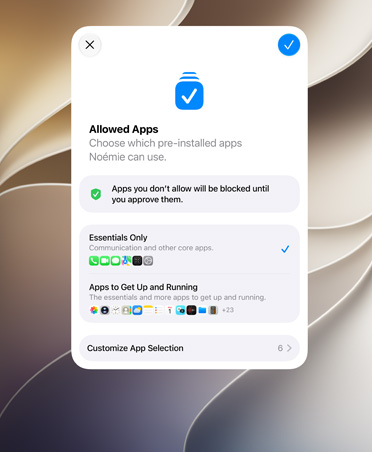 设置助理 app 中列出家长可为孩子选择的多款 app。
