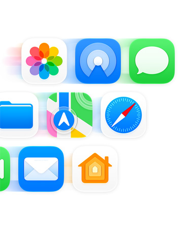 多个 app 图标以网格形式排布，包括信息、Safari 浏览器和邮件。