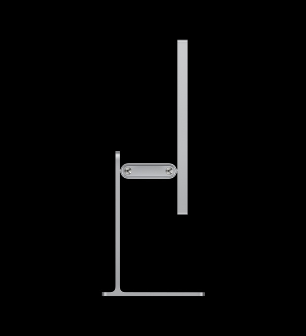 Studio Display XDR 装有可调倾斜度及高度的支架，侧面视图凸显平衡臂。