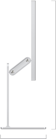 Studio Display 配备可调倾斜度及高度的支架的侧面视图，展示显示器调至最高位置时的高度。